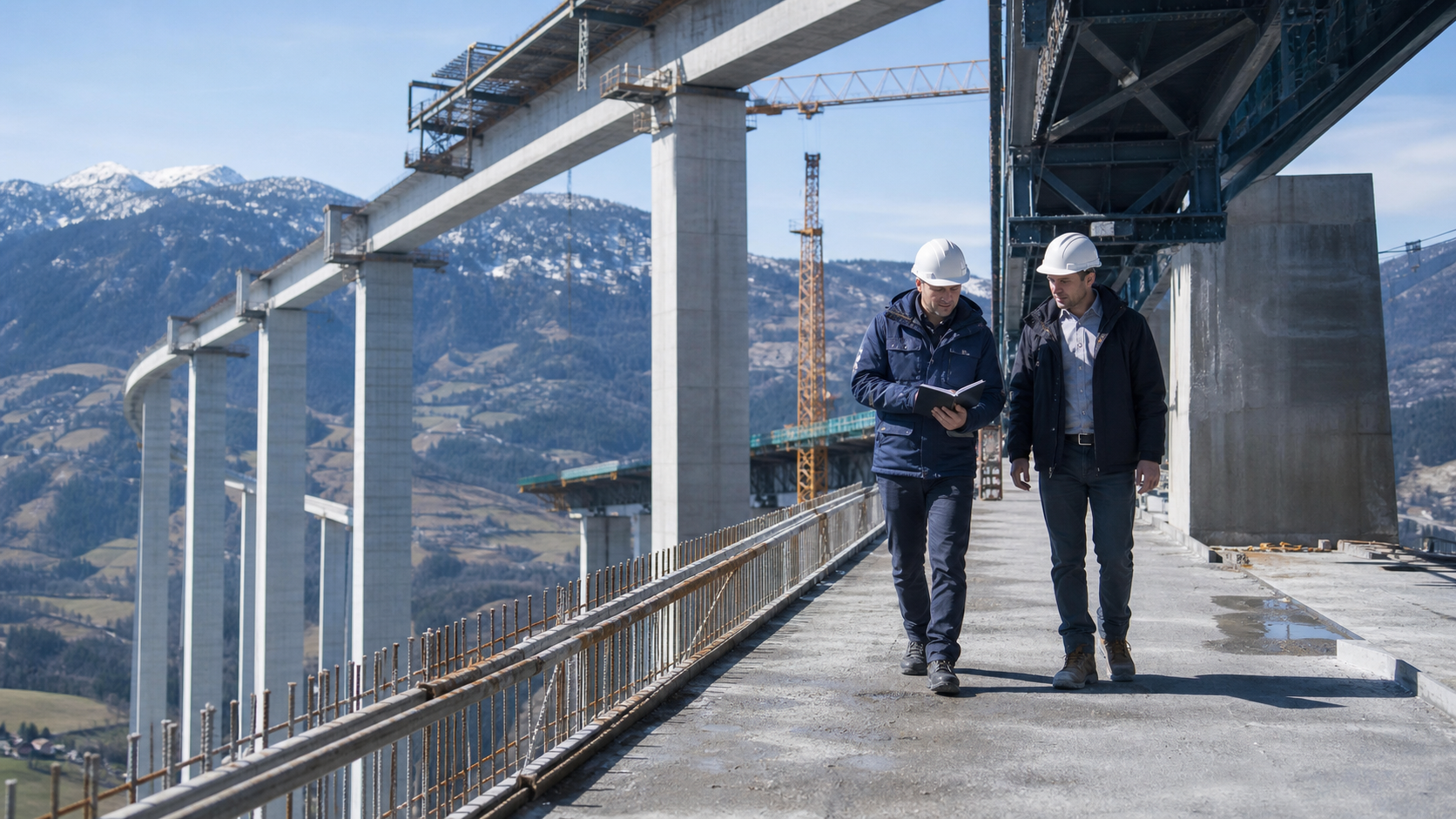 Inspectores revisando un viaducto en construcción